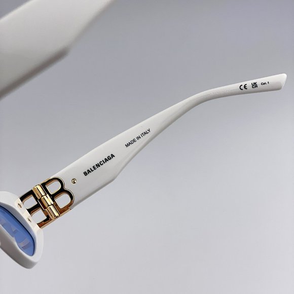 Balenciaga BB0095S 004 BRAND NEW Sunglasses White Gold Light Blue Cat Eye Unisex - Picture 11 of 13